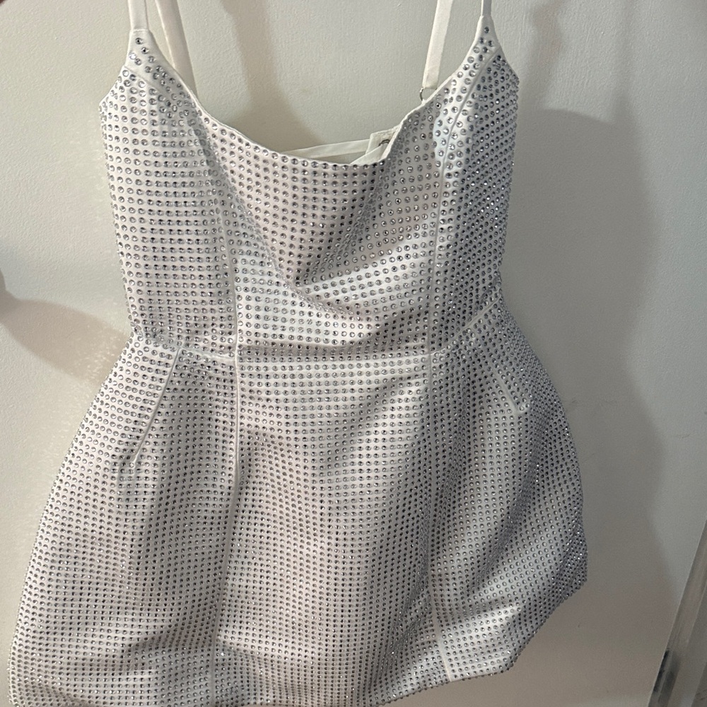 White Textured Spaghetti Strap Mini Dress - Picture 4 of 5